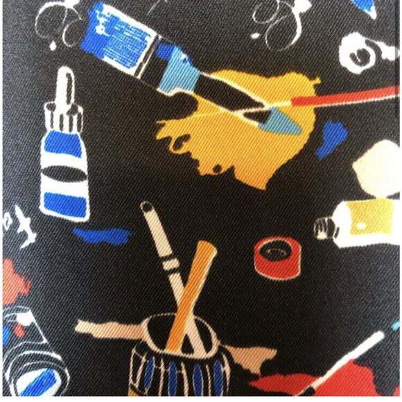 Sisley Black Print Artsy Paint 100% Silk Top Blouse Shirt, Sheer Sleeves, Med - Picture 2 of 6